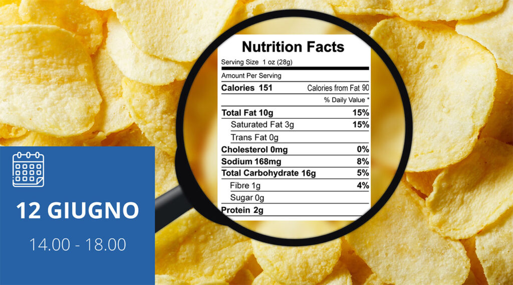 etichetta alimentare indica i valori di calorie, grassi, colesterolo, sodio, carboidrati e proteine per porzione